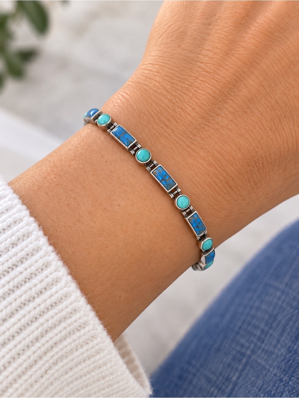 Vintage Chapal Zenray NF Sterling Silver Blue Gemstone Bracelet 7.75 Inches